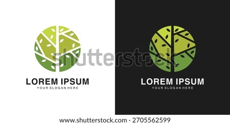 Green leaf circle logo design modern minimal style
