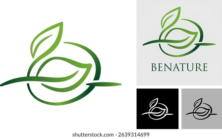 Green leaf circle logo. Ecology nature element vector icon. Recycling environment symbol with on white background