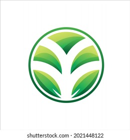 Green leaf circle logo simple vector nature template design