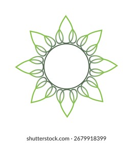 Green leaf circle mandala ornament in minimalist line art style symbolizing nature and ecofriendly design perfect for decoration poster wallpaper cover and branding projects