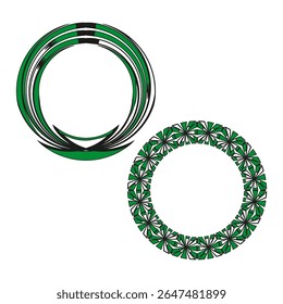 Green leaf circles. Botanical wreath elements. Nature frame design. Vector organic pattern.
