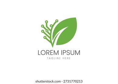 Green Leaf with Circuit Nodes Logo for Sustainable Technology Eco Friendly Startups and Digital Bio Engineering