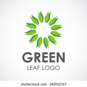 Green leaf or circular nature abstract vector and logo design or template environment business icon of company identity symbol concept
