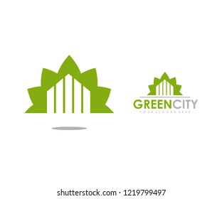 Green Leaf City Building Business Fresh Environment Logo Symbol Growth Template Real Estate Design Vector