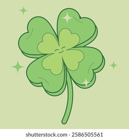 Green leaf clover, lucky leaf, good luck, St. Patricks Day clover, Cute 4 leaves shamrock character 
