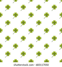 Green leaf clover pattern seamless repeat in cartoon style vector illustration