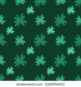 Green leaf clover seamless vector pattern. Quatrefoil for good luck, plaid ornament. Bright festive plant, symbol of St. Patrick's Day. A simple Irish backdrop. Background for wallpapers, cards, web