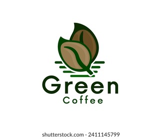 green leaf coffee bean logo icon symbol design template illustration inspiration