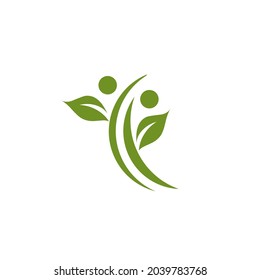 Green leaf community people vector logo design