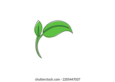 Green leaf. Continuous one line drawing of leaf tree minimalist vector illustration design on white background. Isolated simple line modern graphic style. Hand drawn graphic concept for spa logo