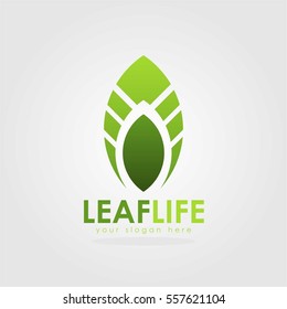 green leaf creative and unique logo concept for business, company, or organization with grey background