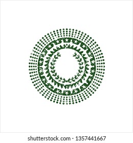 Green leaf crown icon inside rubber grunge seal