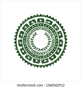 Green leaf crown icon inside distress grunge seal