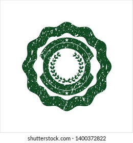 Green leaf crown icon inside distress grunge style stamp