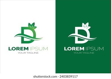 Green leaf D letter design