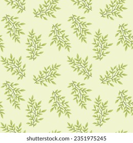 green leaf and dark green branches allover seamless repeat pattern digital textile design