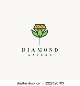 Green Leaf Diamond logo design icon vector 