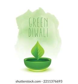 green leaf diya for eco friendly diwali greeting background 