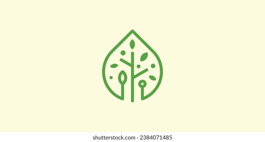 Hoja verde con una gota de diseño de logotipo de agua. Diseño del logotipo de árbol Ilustración vectorial.