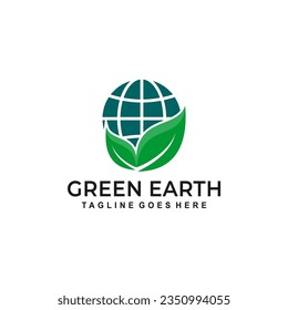 
Green leaf and earth illustration logo isolated on white background suitable for nature logo