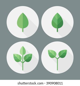 Green leaf. Eco. Bio. Flat icons. Vector set.