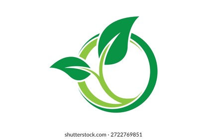 Hoja verde Eco Circle Logo Plantilla Icono Vector Diseño de Naturaleza Moderno