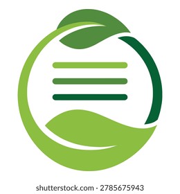 Green leaf eco friendly document icon with white space symbol for sustainable paperwork icon