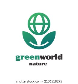 Green leaf and eco globe icon save planet logo mockup. Logotype bio energy globe, very suitable for your business