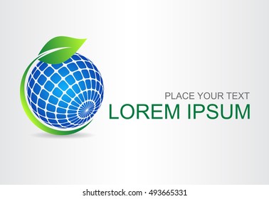 Green leaf. Eco icon. Ecology concept type as logotype. Template for logo.