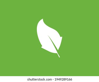 Hoja verde, icono ecológico sobre fondo verde. Ilustración vectorial.