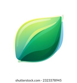 Green leaf eco logo. 3D realistic icon. Environment friendly forest label in watercolor style. Vector template for botanical labels, floral headlines, recycle posters, organic cards.