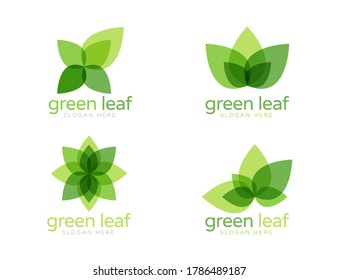 Green leaf eco natural organic logo design set for company vector isolated on white background