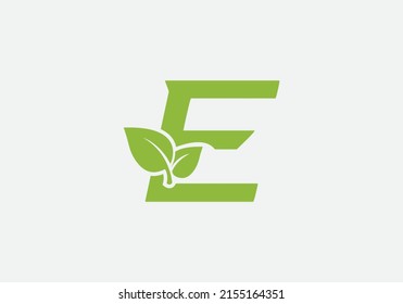 Green leaf and eco nature logo design vector with the letter E