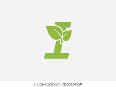 Green leaf and eco nature logo design vector with the letter I