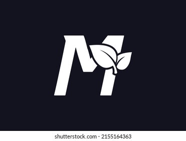 Green leaf and eco nature logo design vector with the letter M