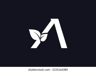 Green leaf and eco nature logo design vector with the letter A