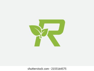 Green leaf and eco nature logo design vector with the letter R