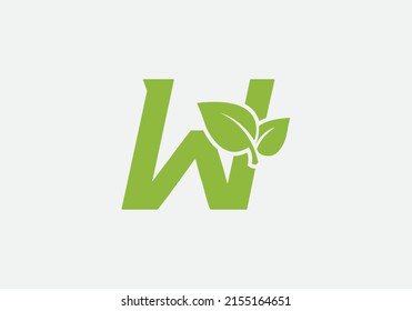 Vector de diseño de logotipo de hoja verde y naturaleza ecológica con letra W
