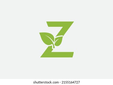 Green leaf and eco nature logo design vector with the letter Z