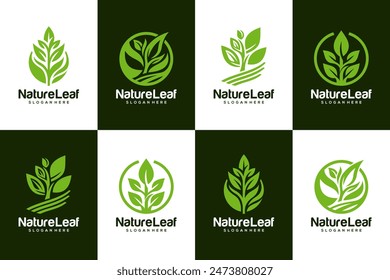 Green leaf eco organic logo design vector