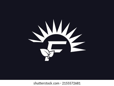 Vector de diseño de logo de hoja verde y ecosol con letra F