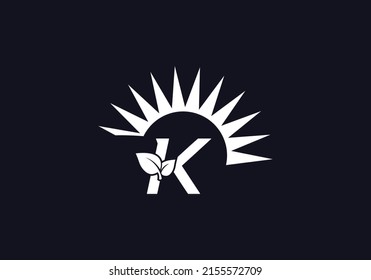 Green leaf and eco sun logo design vector with the letter k