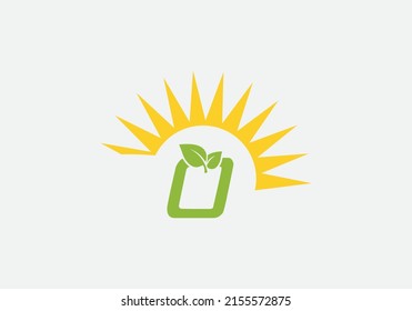 Green leaf and eco sun logo design vector with the letter O