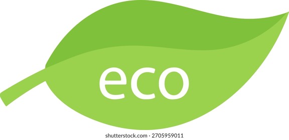 Hoja verde con texto "eco", etiqueta ecológica del producto Vector plano.