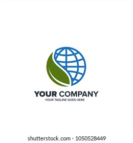 Green Leaf ecology icon, Green leafs and globe Eco icon,Environtment  globe element
