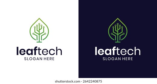 Green leaf ecology icon set logo design, Innovative digital technology concept business.