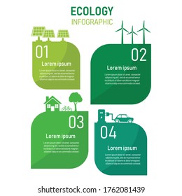 infografía de ecología de hoja verde con 4 elementos. concepto sostenible y respetuoso con el medio ambiente. aislado de fondo blanco. ilustración vectorial en diseño plano. se puede utilizar para el diseño del flujo de trabajo.