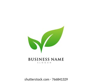 Green leaf ecology logo template, nature element vector icon for business company with green gradient color