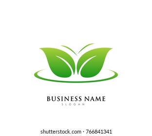 Green leaf ecology logo template, nature element vector icon for business company with green gradient color