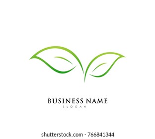Green leaf ecology logo template, nature element vector icon for business company with green gradient color